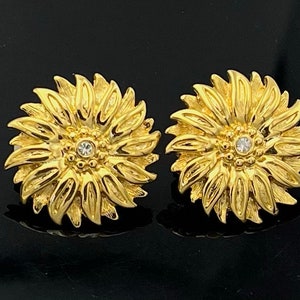 Vintage Joan Rivers flower earring gold rhinestone clip on earrings