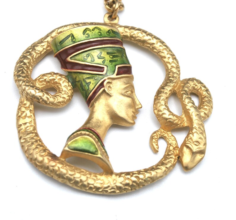 Pharaoh Nefertiti necklace Egypt Revival enamel gold metal Etsy