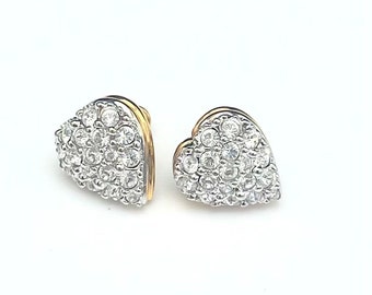 Swarovski Rhinestone heart earrings  Swan Signed Clear crystal stud  pierced earring