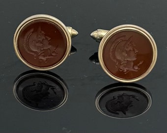 Vintage Krementz Cufflinks  Roman Soldier Cameo intaglio