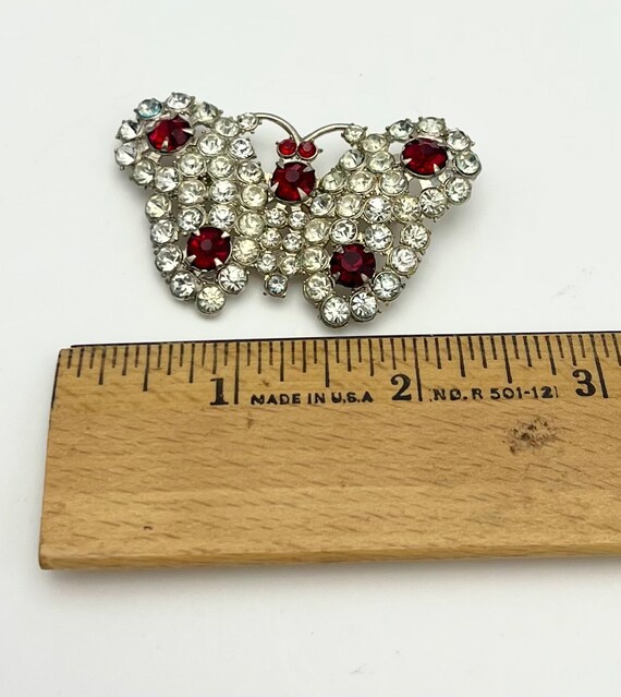 Butterfly rhinestone brooch  clear red crystal go… - image 4