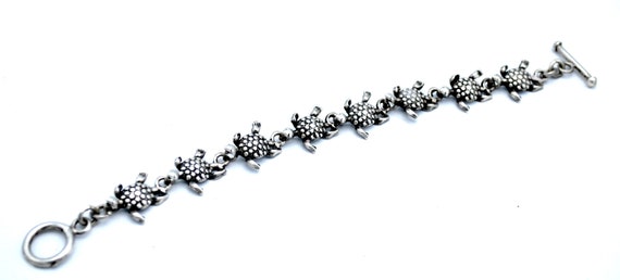 Solid Sterling sterling turtle link Bracelet sea … - image 4