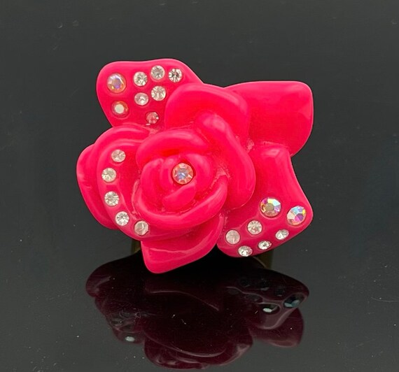 Juicy Couture flower ring pink  plastic clear rhi… - image 4