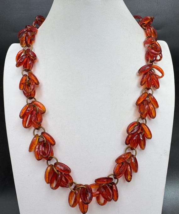 い*し様 ビンテージ　Hattie Carnegie ガラスビーズ 3連 ネック Hattie Carnegie Lucite Necklace Dangle Orange Faux Tortoise Shell