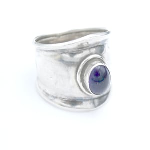 Sterling silver Amethyst wide  band ring  purple  Gemstone  size 6 ring