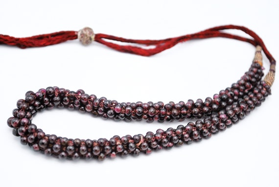 Garnet Bead necklace woven beads Maroon Red  Pyro… - image 1
