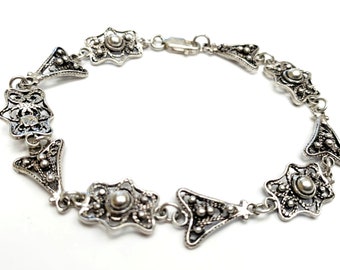 Sterling Silver Filigree Bracelet, Art Deco Panel Link