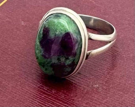 Ruby Zoisite Sterling silver  Ring red green gems… - image 8