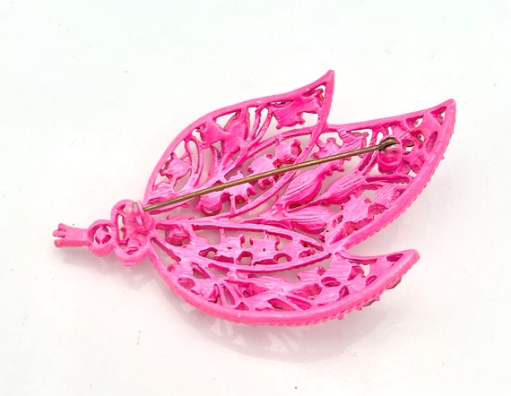 pink floral leaf Brooch   bright Pink  enameling … - image 5
