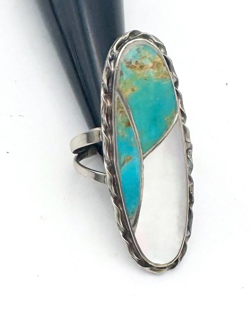 Turquoise Mother of Pearl Inlay Sterling Silver Ring - Southwestern ...