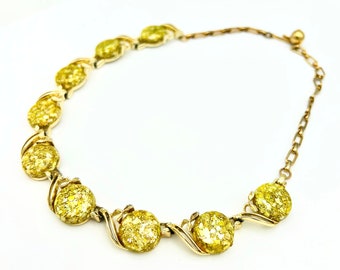 Yellow  Gold Confetti Thermoset link necklace   Mid century Vintage  Necklace