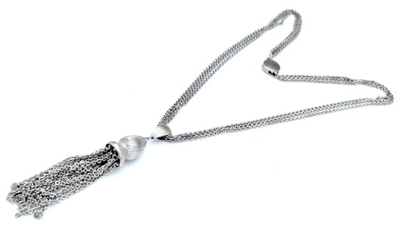 Monet Silver Tassel Necklace multi chain statemen… - image 5