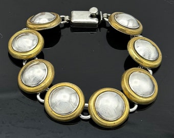 Taxco Sterling  Silver gold link bracelet  Round domed links Mexico