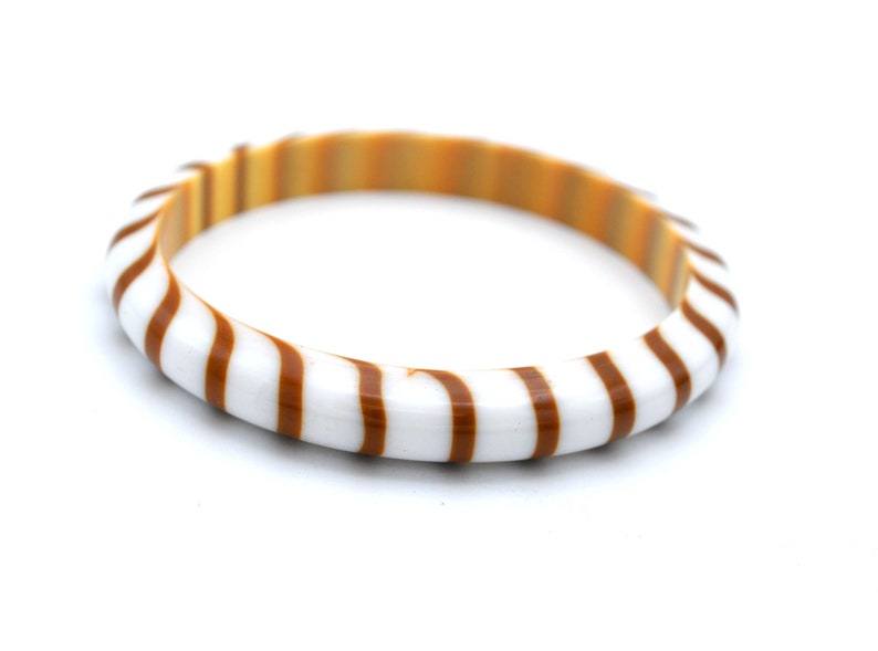 Vintage Striped Lucite Bracelet Tan Brown and White Bangle Etsy