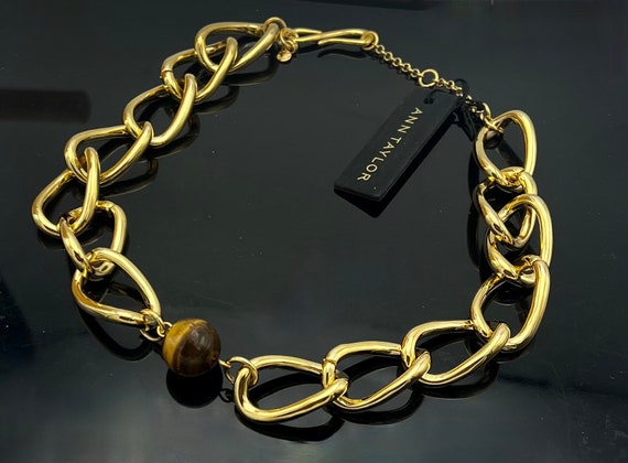 Anne Taylor tiger eye gold  Necklace chunky   gol… - image 3