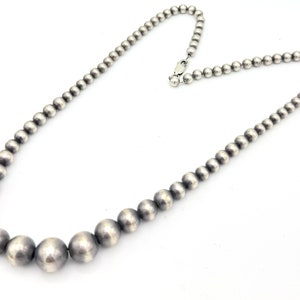 Sterling  silver graduated Ball Bead Necklace on silver chain 19 inches long  southwestern bench beads