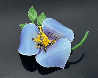 Blue  Flower Brooch  Enamel Flower Daisy carnation    Mid century floral Pin