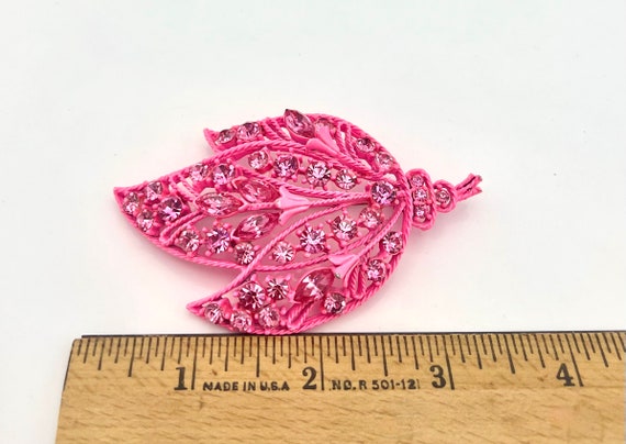 pink floral leaf Brooch   bright Pink  enameling … - image 4