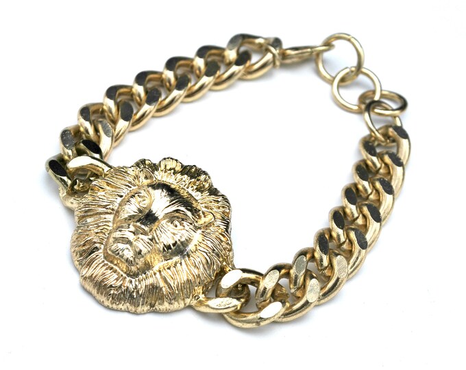Gold Lion Head Bracelet Heavy Chunky Gold Chain Etsy