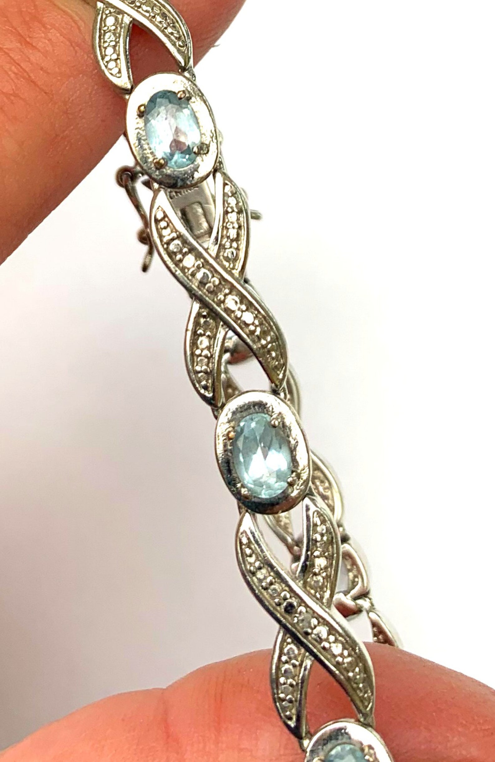 Blue Rhinestone Link Bracelet Signed PAJ BB China Silver Etsy