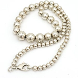 Sterling  silver graduated Ball Bead Necklace on silver chain 16 1/2 inches long  southwestern bench beads