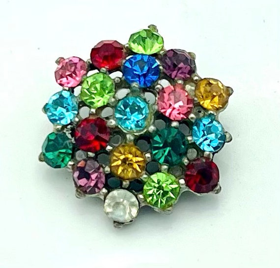 Rhinestone Brooch  rainbow colorful crystal  Pot … - image 3