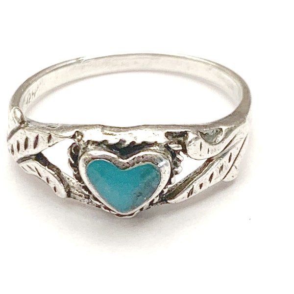 Sterling Silver ring Blue Turquoise gemstone  heart size 8 ring