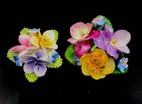 two fine bone china Flower Brooch yellow  Pink Bl… - image 1