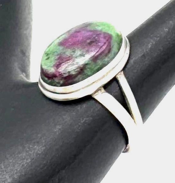 Ruby Zoisite Sterling silver  Ring red green gems… - image 2