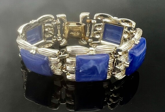 Coro Link Bracelet Blue marble Thermoset Vintage … - image 4