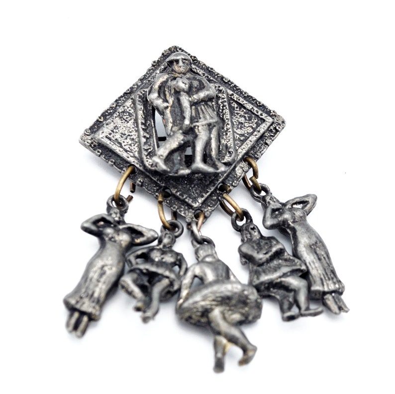 Dangle Dancer Brooch Dark grey gun metal mand women dancer dangling dancy ladies figurine Dancing pin
