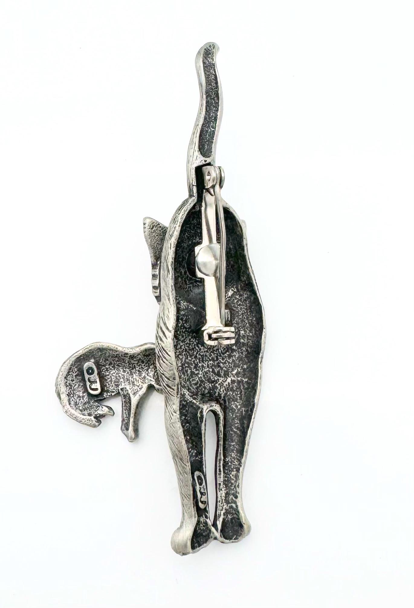 Jonette Jewelry Silver Pewter Cat In Fish Bowl Pin - Vintage Style Brooch