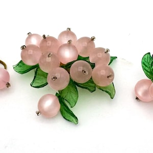 flower Brooch and earrings pink moon glow  Lucite floral  screw back  earrings   jewelry set