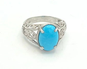 Turquoise  Sterling silver  Ring size 9 1/4   blue  sleeping beauty gemstone   Southwestern  ring