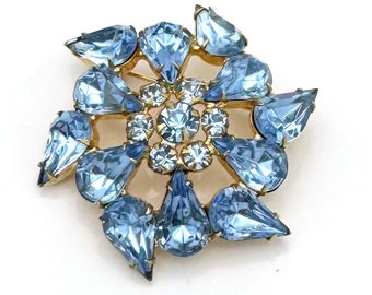 Light blue brooch Atomic floral   gold pin   Mid Century