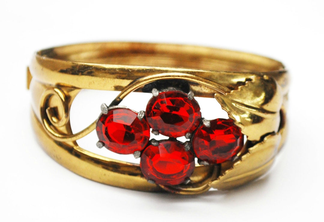 Gold Red Rhinestone Bracelet Ruby Red Rhinestone Gold Plated - Etsy