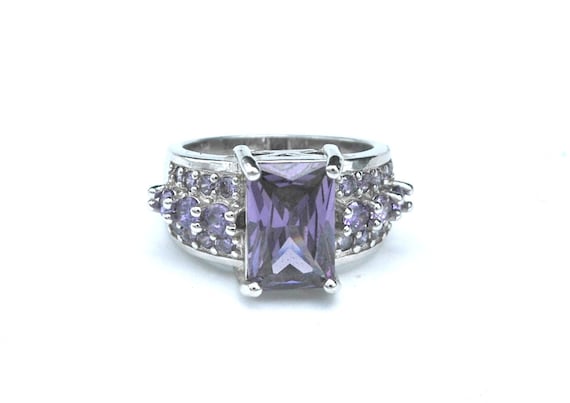 Sterling Silver  Amethyst Ring emerald cut  Purpl… - image 1