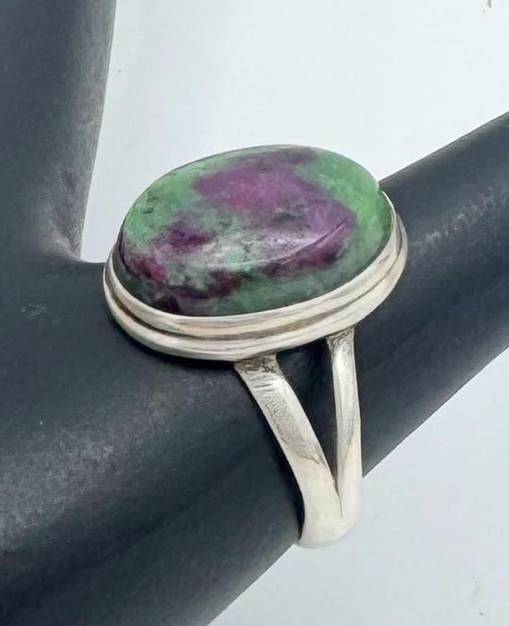 Ruby Zoisite Sterling silver  Ring red green gems… - image 9