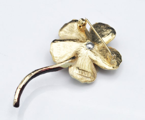 Flower  Brooch  signed BSK brown and yellow namel… - image 3