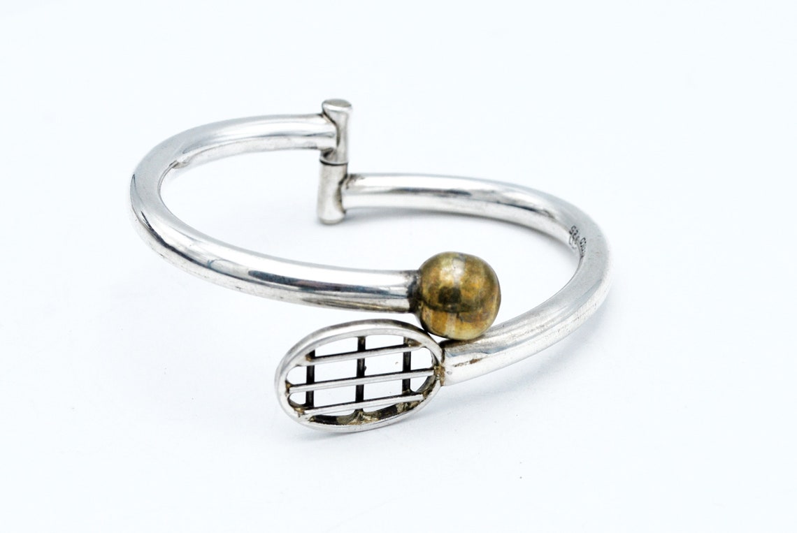 Sterling Silver Tennis Racket Bracelet Mexico Taxco gold Etsy