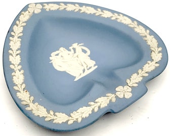 Wedgwood trinket bowl plate  -  Light blue white Jasperware  Made in England - Porcelain  heart spade shape