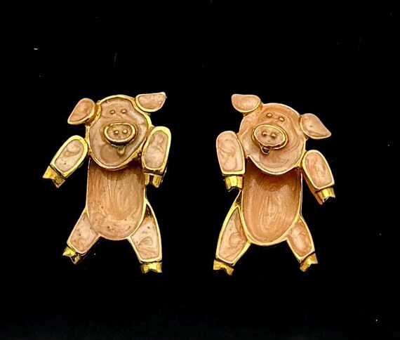 Berebi Signed pig earrings pink Enamel articulated earrings Edgar Berebi