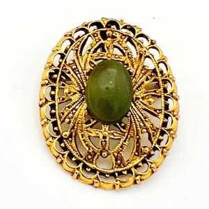 ネフライト ジェイド ブローチ ペンダント PERI グリーン ジェムストーン ゴールド メッキ ピン