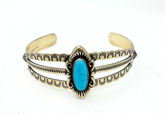 Small Sterling  Turquoise  cuff bracelet Southwes… - image 1