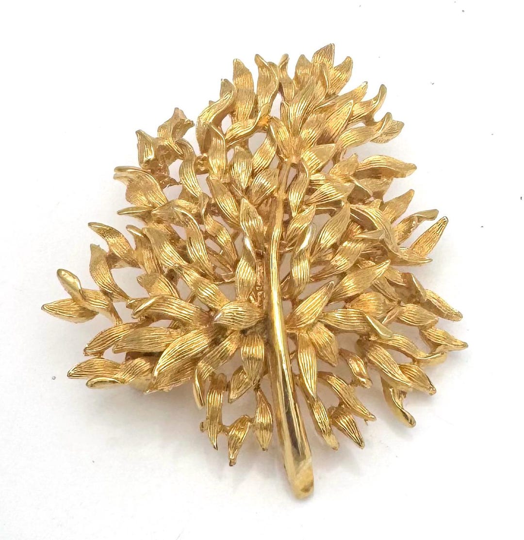 Lisner Leaf Brooch Gold Tone Flower Mid Century Pin Etsy