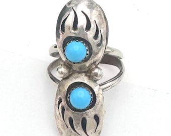 Jerry Thompson Sterling silver turquoise  ring  shadow box bear claw  silver leaf  size 10 long ring