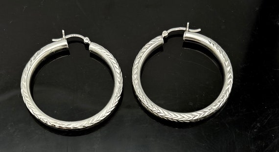 Large  Sterling Hoop Earrings hollow silver hoops… - image 4