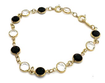 Swarovski swan signed  Clear and black  Bezel Crystal Link bracelet gold links