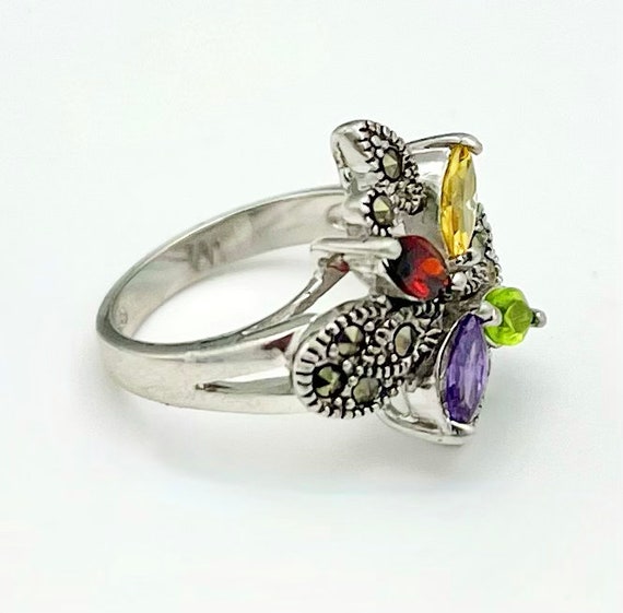 Multi gemstone Flower ring Sterling silver  Ameth… - image 4