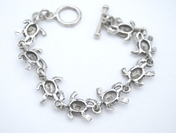 Solid Sterling sterling turtle link Bracelet sea … - image 7